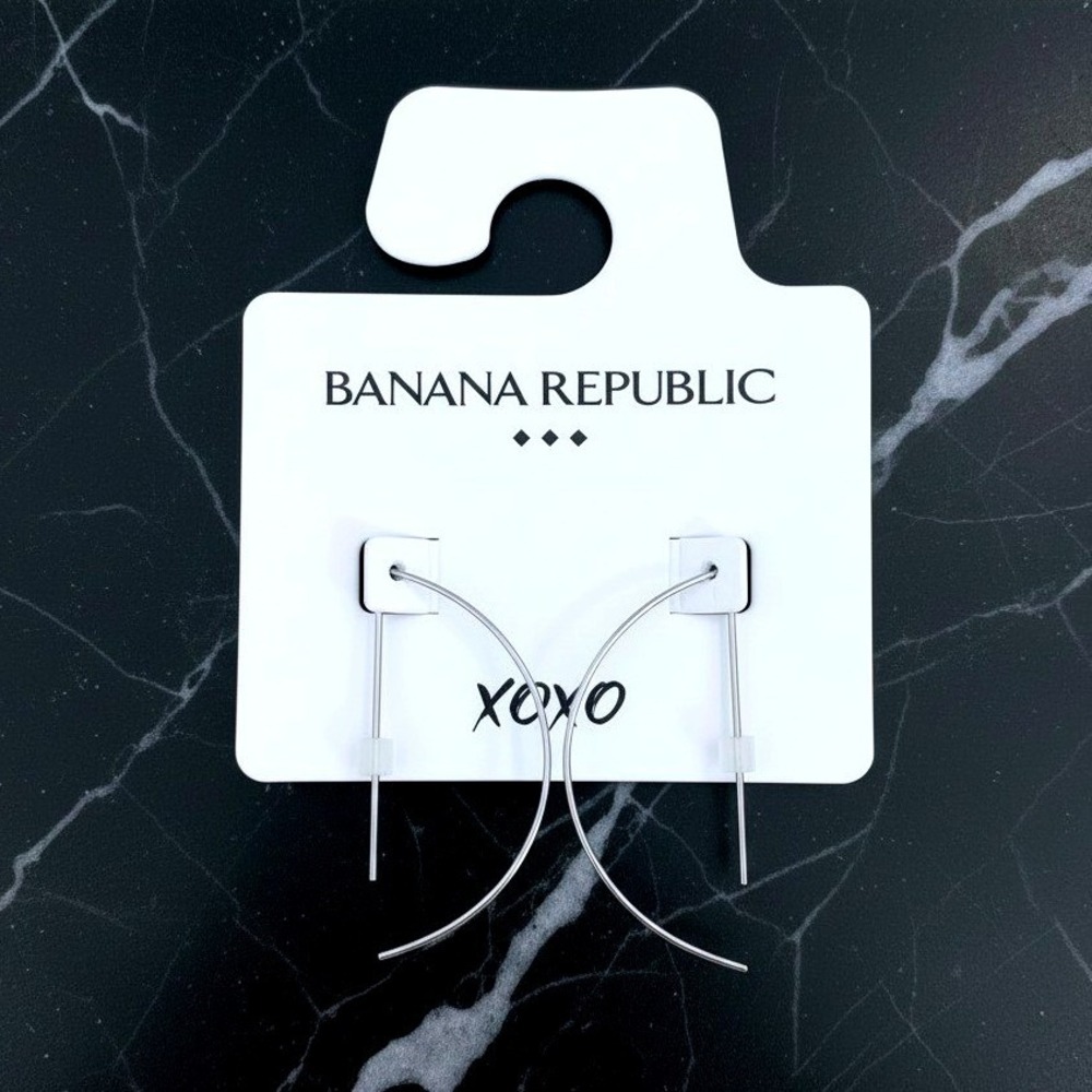 Banana Republic Silver Tone Open Hoop Drop Earrings XOXO - New